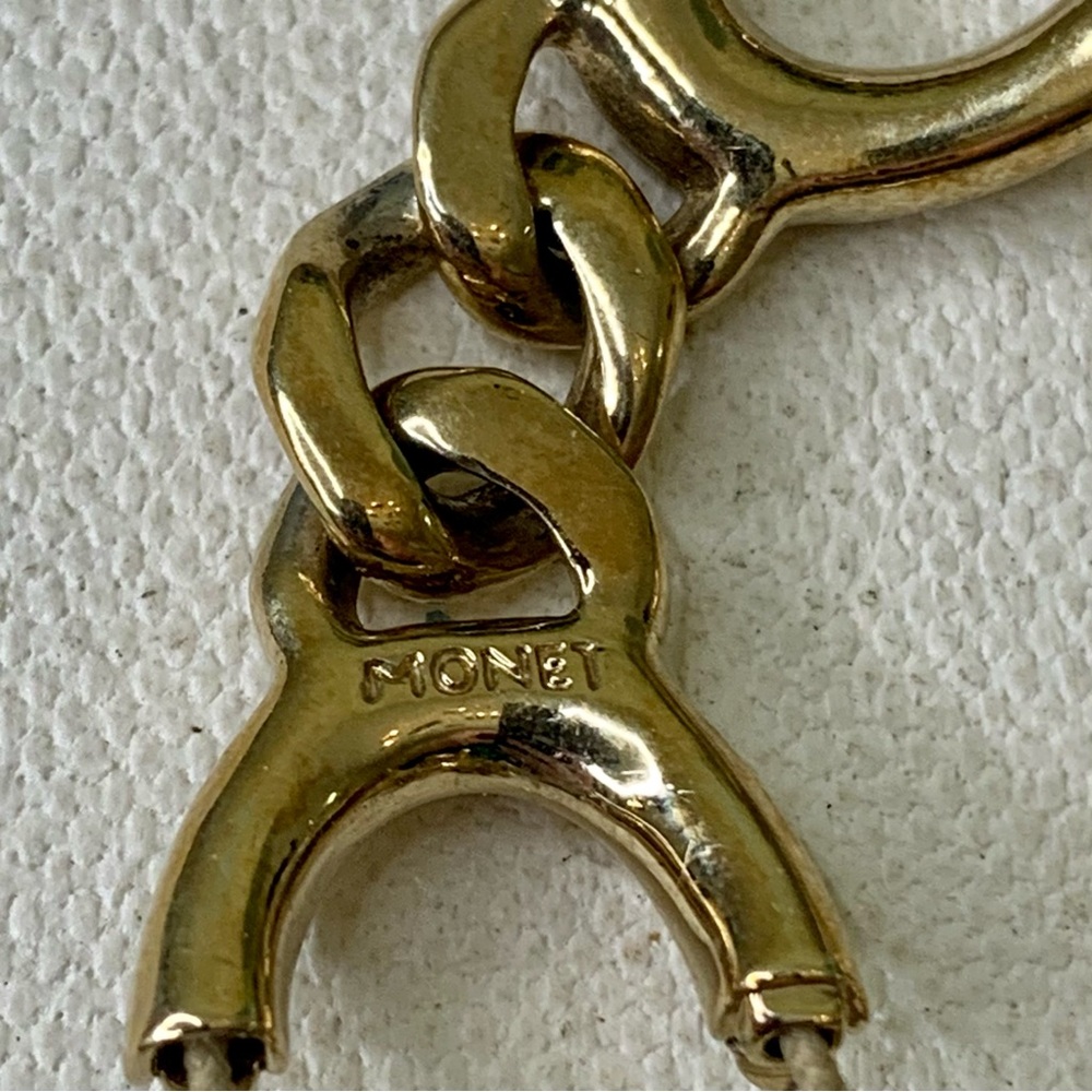 MONET Women's Gold Tone Horseshoe Stretch Link Chain Bracelet Needs Repair VTG - Picture 3 of 10